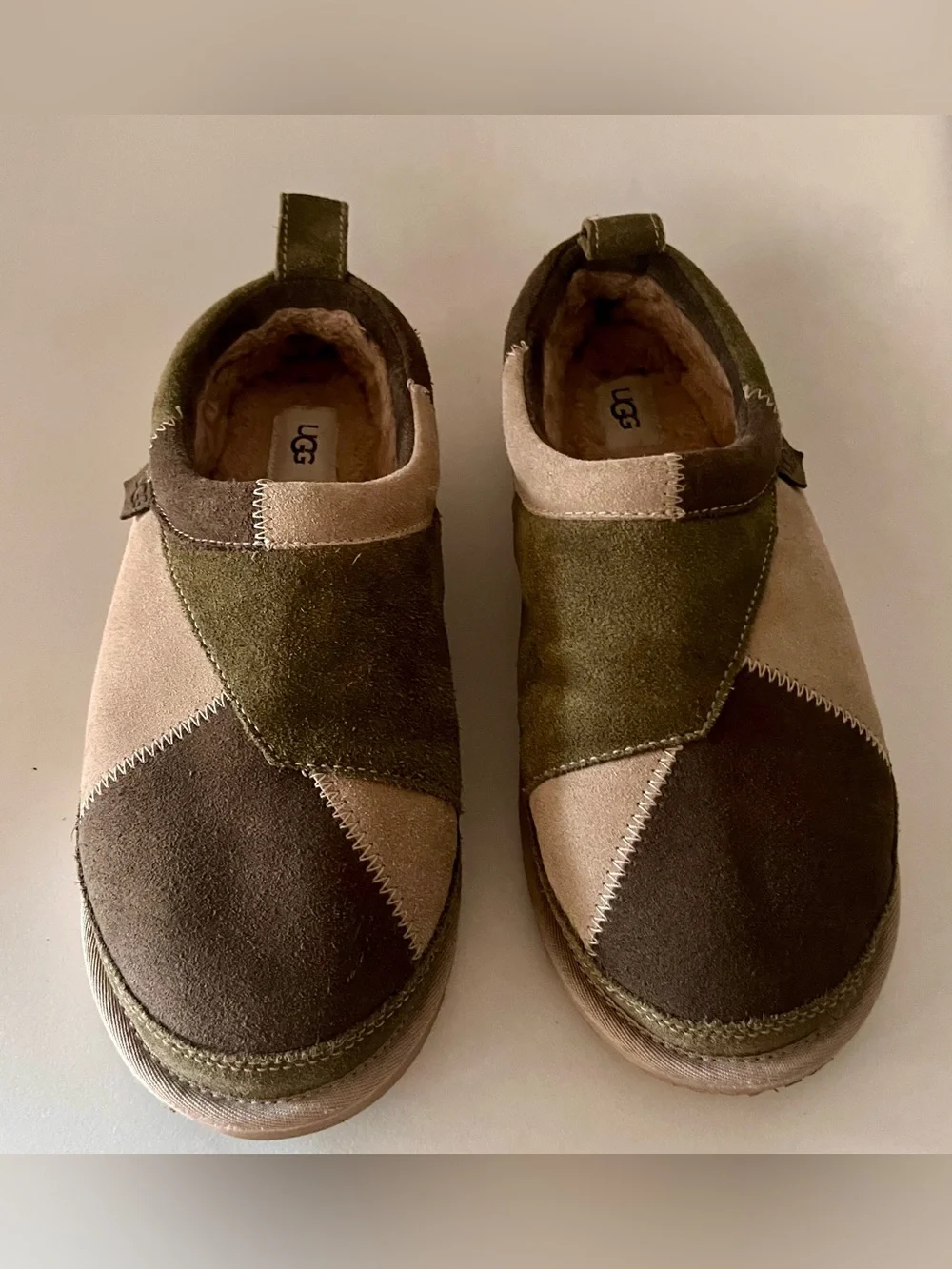 UGG Tasman ReImagined Patchwork Slippers Men's US 11 Olive Green Sheepskin